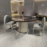 Dark Burl Natural Wood Veneer Round Dining Table with Quilted Base